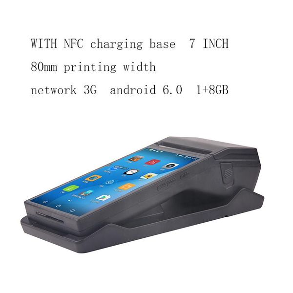 Impressoras de 80mm Terminal Pos NFC PDA Base de 7 polegadas Má mão Impressora térmica Printina de mão Handheld Terminal Recibo WiFi Android 6.0 Scanning 1+8 GB