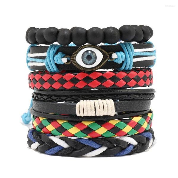 Bracelets de charme moda moda vintage woven masculina pulseira de couro DIY Conjunto de jóias de joalheria do Devil's Eye