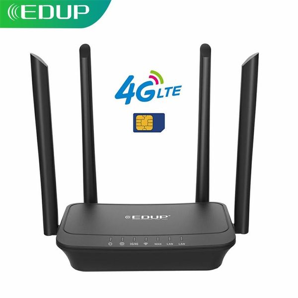 Router edup wifi router sim scheda 300mbps 3g/4g wifi wireless dongle lte fdd mobile hotspot adattatore 4*6dbi antenna esterna rj45 wan lan