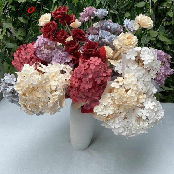 Dekorative Blumen Eine gefälschte Pagodenhortensie mit langem Stiel (3 Köpfe/Stück) Herbsthortensien für die Hochzeit zu Hause künstlich
