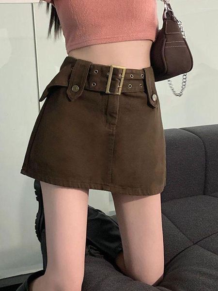 Röcke Skort Für Frauen Hip Wrap Vintage frauen Kleidung Sexy Rock A-linie Feste Koreanische Stil Y2k Streetwear Sommer Grunge