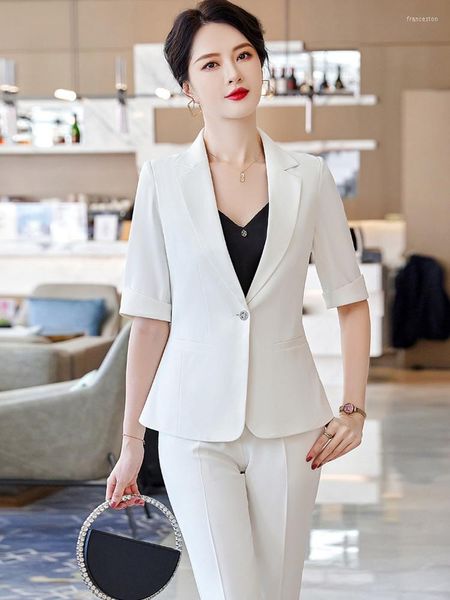 Calças de duas peças femininas Spring Bush Business Women Women Women Blazer Terno 2 Conjunto 2023 estilo coreano Slim Jacket feminino nono casual