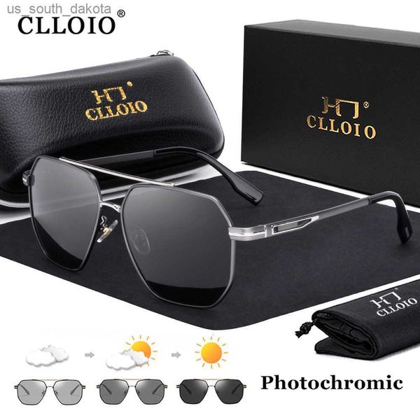 Óculos de sol Clloio New Fashion Square Photochromic Sunglasses Men Women Polarized Sun Glasses Chameleon Anti-Glare Driving Oculos de Sol L230523