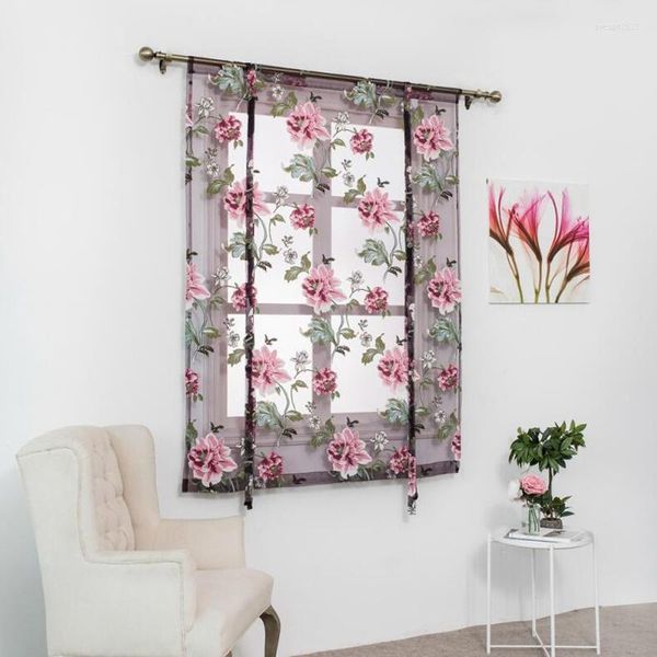 Cortinas de cortina de cortinas florais Design Short Roman Blinds Door Modern Fashion Tulle Tulle Valance Decor