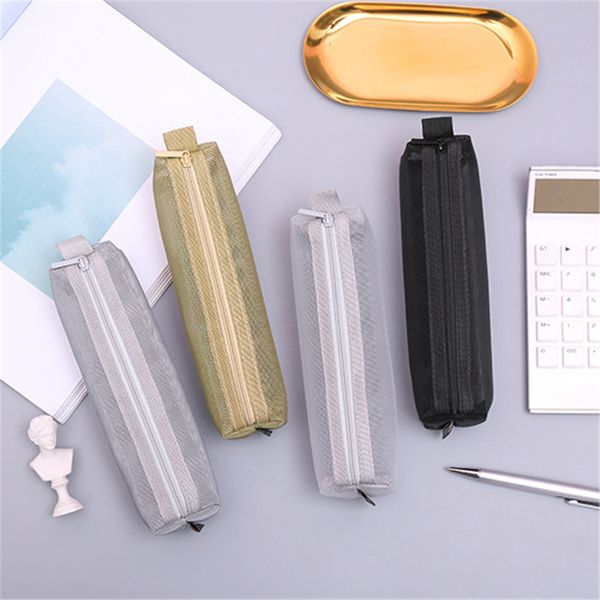 Mesh Pen Bag Zipper Pouch Clear Pencil Case Cancelleria Storage Organizer Trucco Accessori da viaggio KDJK2305