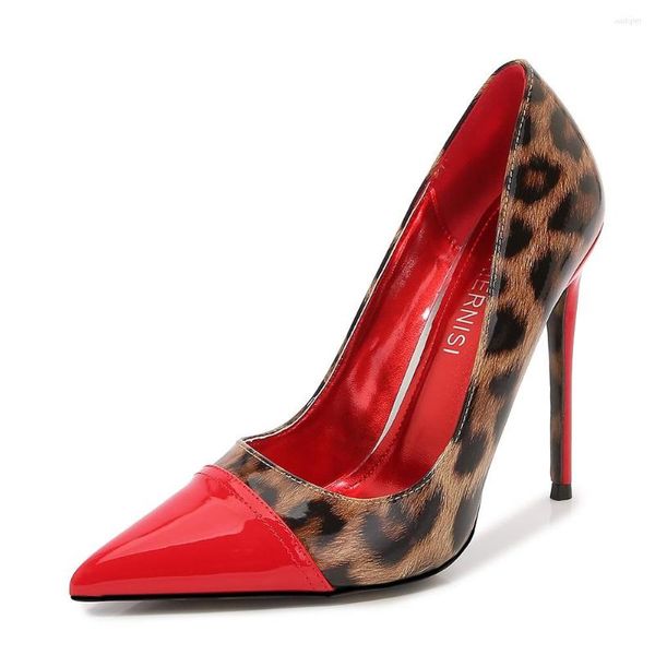 Scarpe eleganti Décolleté con tacco alto a punta con stampa leopardata per donna Elegante tacco sottile trasparente Street Dance Abbinamento colori Grandi dimensioni