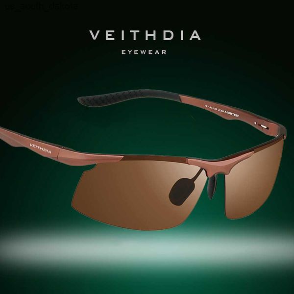 Óculos de sol Veithdia Marca Óculos de sol Alumínio Homens polarizados UV400 Lens sem condução Driving Sun Glasses Sportyewear para macho V6535 L230523