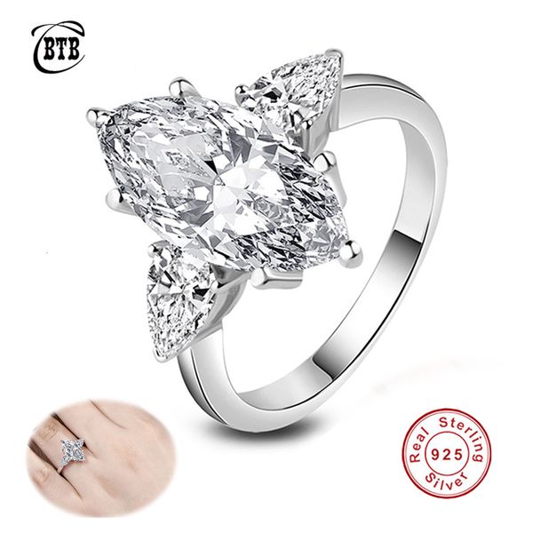 Anello solitario in argento sterling 925 4ct Marquise 8 * 16mm Anelli di fidanzamento con diamanti creati per le donne Gioielli da sposa all'ingrosso 230529