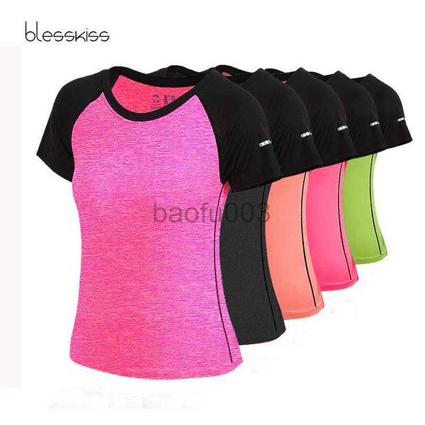 Maglietta da donna BLESSKISS XXL Maglietta sportiva Donna Top Fitness Panno Manica corta T-shirt da allenamento Maglietta da donna Neon Running Tshirt Plus Size J2305