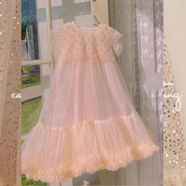 La ragazza veste al dettaglio le neonate adolescenti con paillettes che bordano il vestito dal tutu principessa Kids Party Flower Holiday 4-12T