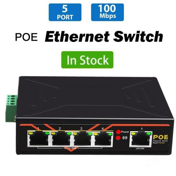 Switches 5 Port Industrial Ethernet Switch 48 V 10/100 Mbit/s Netzwerkschalter POE DIN RAIL TYPE NETWORK RJ45 LAN HUB -Adaptersignal Stärkung