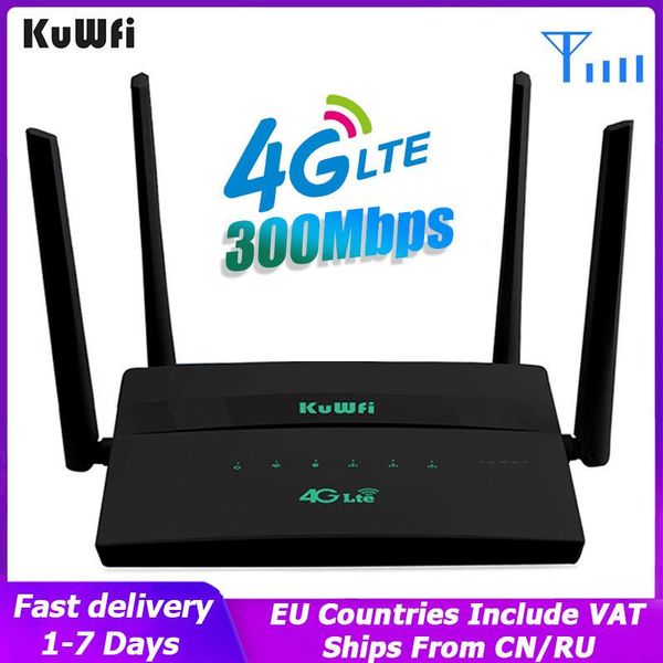 Router kuwfi 4G WiFi Router 300 Mbit / s Wireless SIM -Router mit SIM -Karten -Slot -Modem Support 32 Benutzer WiFi Repeater 4 Antennen VPN -Einstellung