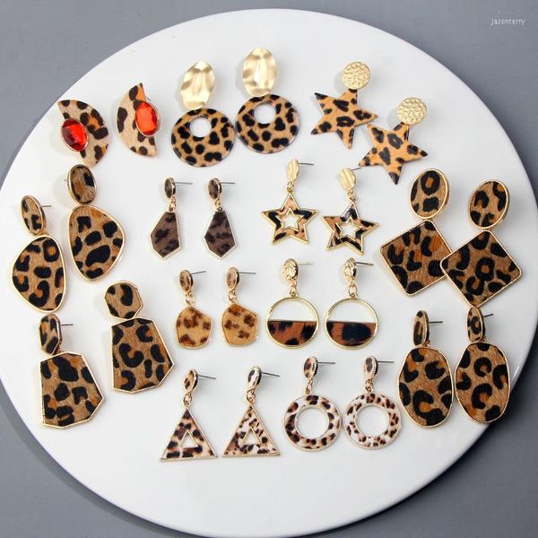 Baumelnde Ohrringe Flatfoosie Vintage Plüsch Leopard Tropfen Für Frauen Geometrisch Rund Harz Acryl Hängende Aussage Ohrring Modeschmuck