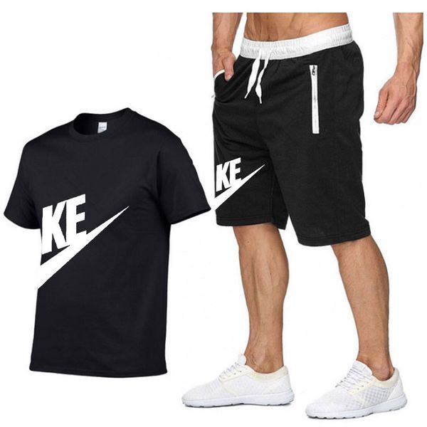 Set da 2 pezzi T-shirt Pantaloncini Summer Brand Tuta da jogging Lettera Abiti Tinta unita Abbigliamento sportivo
