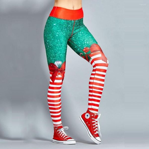 Calças ativas Leggings de Natal Mulheres Sexy Cantura alta Leggins Perneiras de fitness Leggging lisadas de treino impresso calças de trecho