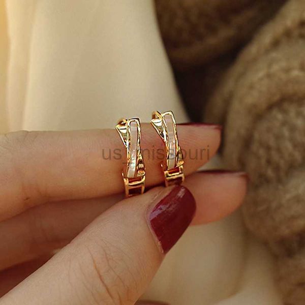 Stud Trendy 14K Real Gold Cross Fritillaria Shell Orecchini a cerchio per le donne Gioielli di moda coreana di alta qualità S925 Silver Needle Gift J230529