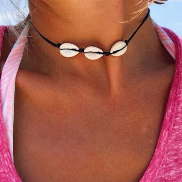 Choker Böhmen Schwarz Leder Seil Natürliche Muschel Halsketten Frauen Ethnische Vintage Schlüsselbein Halskette Boho Strand Schmuck YN774