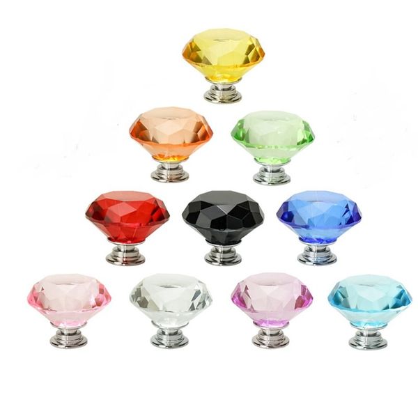 Manopole in vetro cristallo con design a forma di diamante da 30 mm Maniglie per armadio da cucina Maniglie per armadio Armadio da cucina 1000 PZ