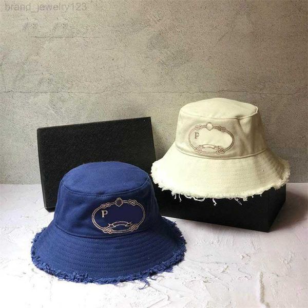 Black P Buckte Hat Luxury P Designer Caps Summer Beach Fashion Gifts Классические белые буквы Broken Brim Mens Mens Fisherman Hat Outdoor Denim