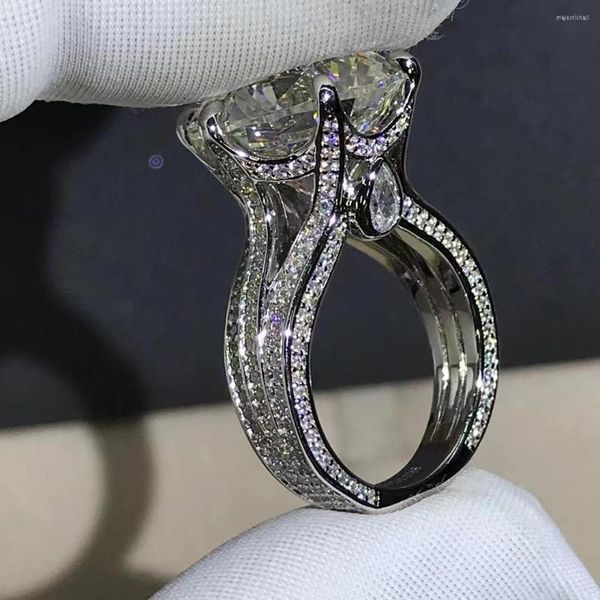 Кластерные кольца Солитар 12CT Moissanite Diamond Ring Real 925 Серебряное серебряное обручальное кольцо для женщин для женщин обручальные украшения