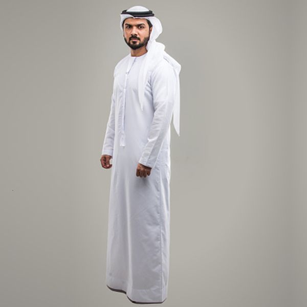Roupas étnicas homens manto muçulmano de manga comprida cor sólida robe respirável Round Pesh Islam Arabian Robe Men 230529