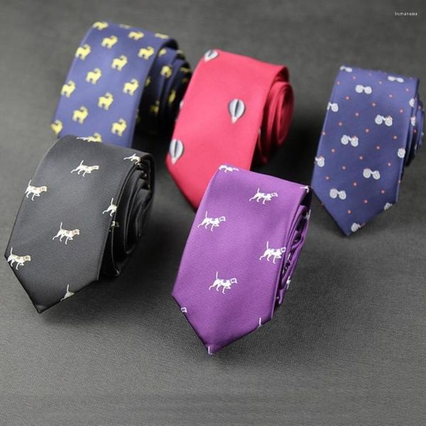 Papillon 6CM Uomo Casual Cartoon Collo Poliestere Animale Bicicletta Cravatte per auto Nero Blu Rosso Cravatta stretta Donna Festa nuziale Cravatta