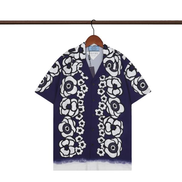 Hawaii Floral Print Beach Shirts Designer masculino Camisa de boliche de seda casual Homens de vestido de manga curta de verão 789