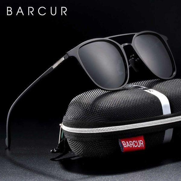 Óculos de sol Brand Barcur Round Glasses Sunglasses Men TR90 Templos de sol preto óculos para mulheres tons polarizados lenços de olho de olho de soleil femme l230523