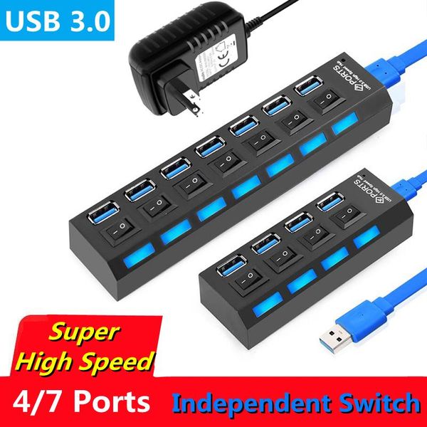 Hubs USB HUB 3.0 4/7 Порты Micro USB 3.0 Сплиттер Хаб с мощностью USB Расширение высокой скорости 5 Гбит/с USB Splitter 3 Hub для ПК ноутбука