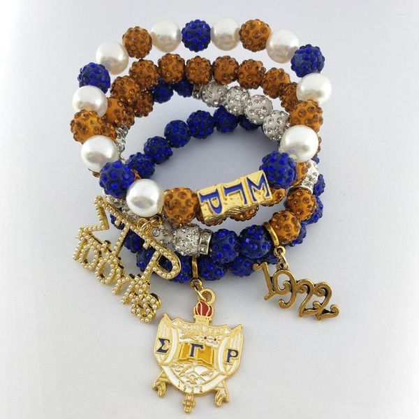 Charm-Armbänder, handgefertigt, Schwester, Sorority, griechischer SGR-Buchstabe, Wappen, elastische Perlen-Charms, Schmuck-Set, Geschenk