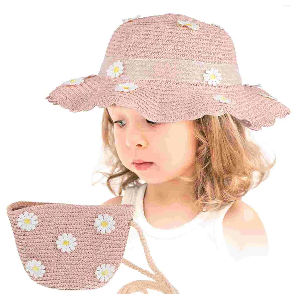 Berretti Bellissimo cappello di paglia da spiaggia con borsa portatile per bambini e tracolla per ragazze