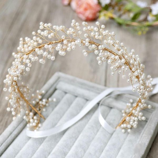 Fermagli per capelli fatti a mano perla fascia da sposa vite colore oro accessori per diadema da sposa gioielli da donna in cristallo