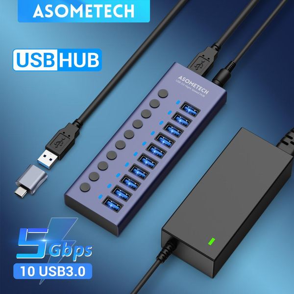 Hubs 4/7/10 Ports USB 3.0 HUB Multi USB -разветвитель с переключателем адаптер питания множества расширителя для аксессуаров для ноутбуков MacBook Splitter