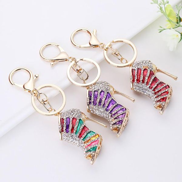 Keychains Shoe Fashion Kichain Car Sapatos de salto alto pendente Rhinestone Keyring Key Decor Decor Women Bolsa Anéis