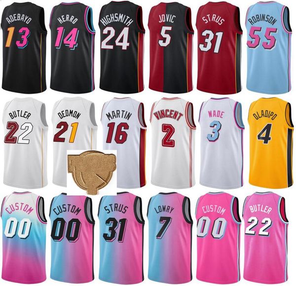 Finais de basquete impressas Kyle Lowry Jersey 7 Tyler Herro 14 Duncan Robinson 55 Victor Oladipo 4 Haywood Highsmith 24 Robinson 25 Association Statement Man Youth