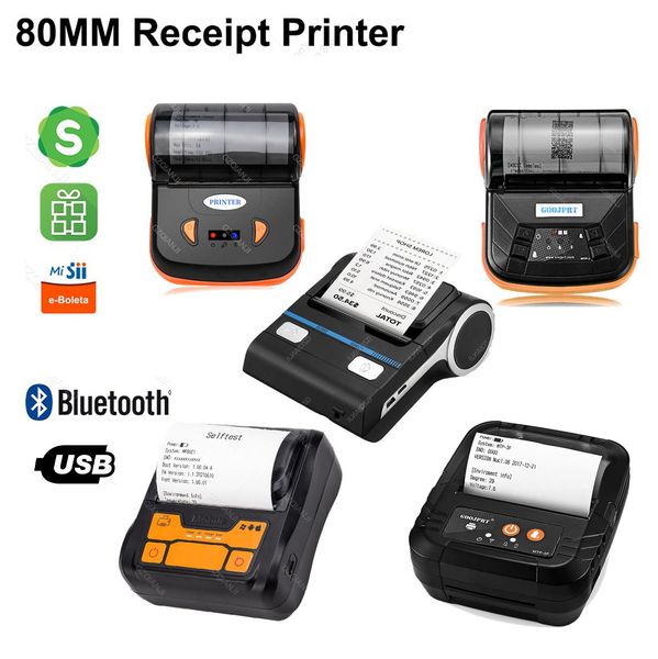 Impressoras sem fio 80mm de recibo térmica Mini contas de impressora POS de mão com rolos de papel Bluetooth USB para restaurante de supermercado