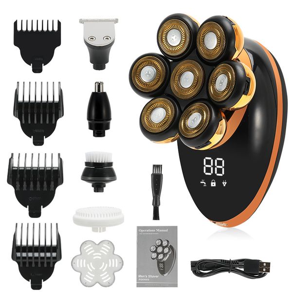 Barbeadores elétricos homens 7d homens flutuantes barbeador elétrico molhado barba timer de cabelo elétrico barbeador elétrico recarregável Máquina de barbear careca LCD 230529