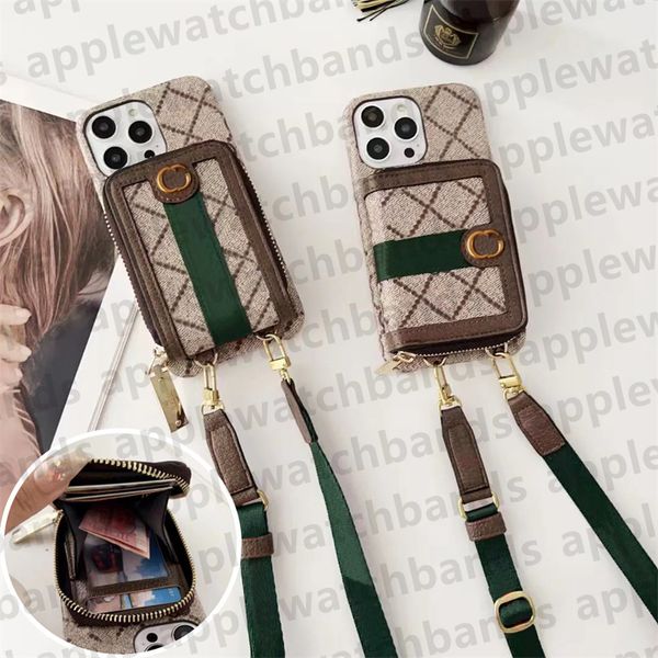 Handyhülle Designer iPhone Hülle Crossbody Wallet für Apple iPhone 15 14 Pro Max 13 12 11 14PLUS X XR XS Luxus Reißverschluss Kartenhalter Kopfhörer Lippenstift Lanyard Handtaschenhülle