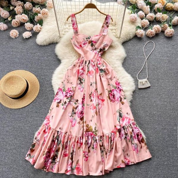 Vestidos casuais férias à beira-mar Floral Sexy Bust Busto