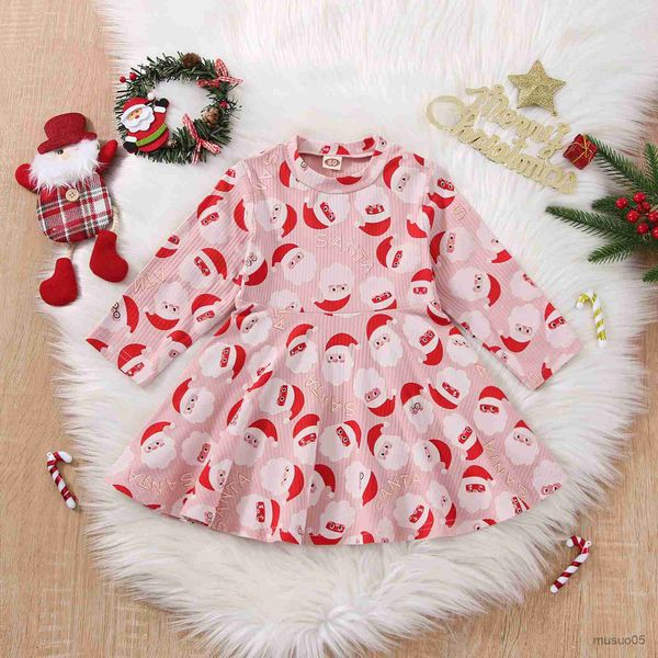 Abiti da ragazza baby Christmas Girls Dress Toddler Bambini Kid Girls Santa Print Abiti a maniche lunghe Costumi Abbigliamento