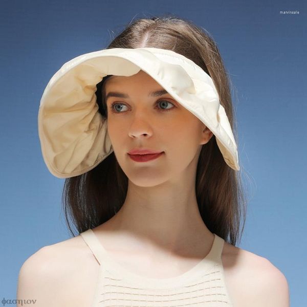 Berretti Tesa larga Tetto vuoto Cappello da pescatore pieghevole Donna Cappellino parasole resistente ai raggi UV Gomma nera Guscio resistente al sole Cerchio per capelli all'aperto