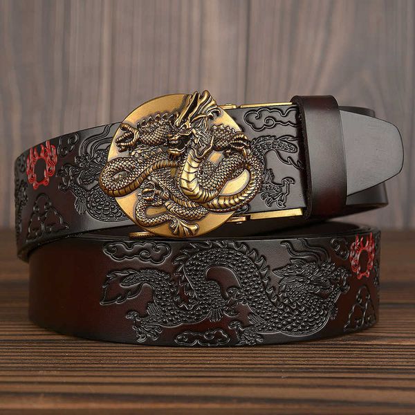 Flying Dragon Muster Leder Markenstil Goldschnalle Herren Business Gürtel G230529