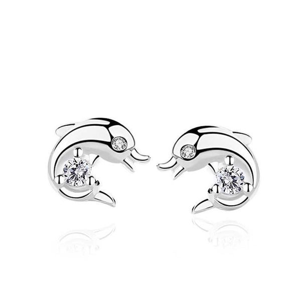 Charm Delphin Ohrringe weiblich S925 Sterling Silber Netter Cartoon kleine frische Mikro -Ohrhörer -Marine -Ohrringe