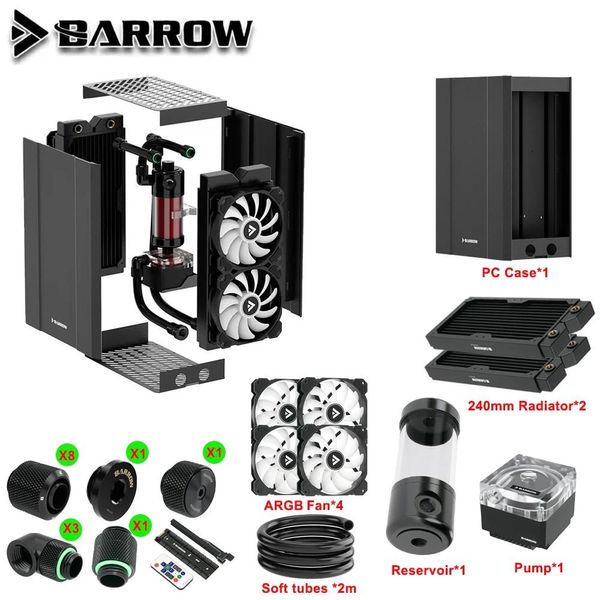 Resfriamento de barrow água de resfriamento de água externa A estojo ITX suporta o radiador de 240 360mm de 360 mm+reservatório de bomba DDC+ventilador+ajuste de tubo macio argb exwca