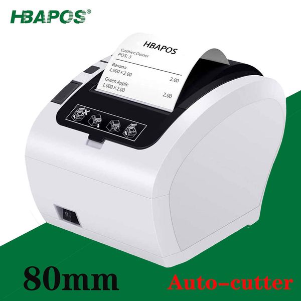 Stampanti HBAPOS Stampante Thermal Stampante 80mm Ricevita automatica POS Stampante USB Ethernet RS232 Porta per il negozio di vendita al dettaglio di ristoranti da cucina dell'hotel