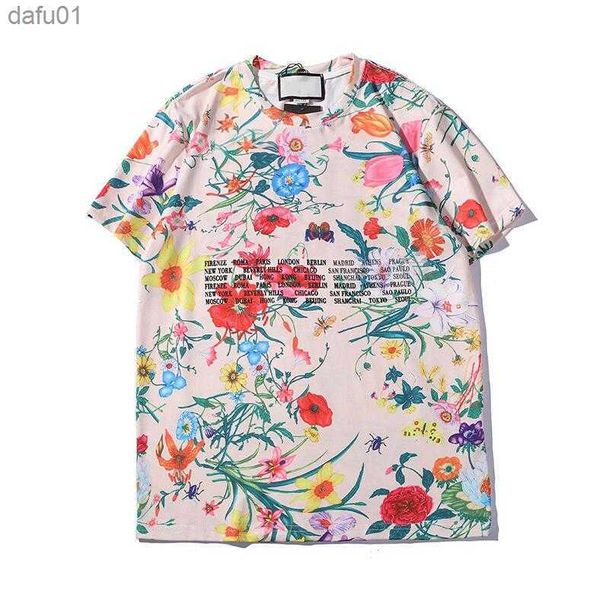 Camisetas masculinas de verão masculino, camiseta, camisetas de moda com letras respiráveis ​​de manga curta masculas com flores camisetas por atacado L230520