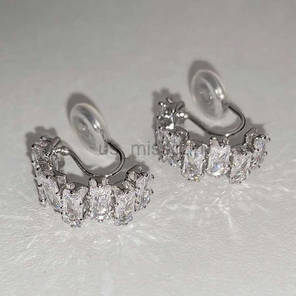 Stud Fashion Fine Sparkle Zircon C Shape Ear Cuff Orecchini a clip in metallo per le donne senza piercing cartilagine Ear Clip gioielli da sposa J230529