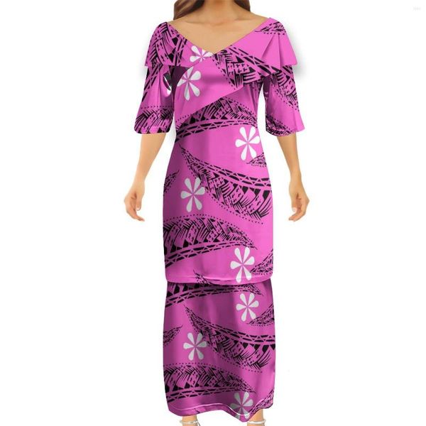 Freizeitkleider Große Größe 7XL Hawaii Polynesian Tribal Lady V-Ausschnitt Puletasi Retro-Stil Maßgeschneidertes On-Demand-Kleid für Paare