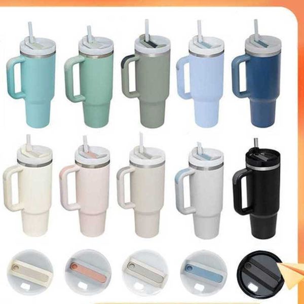 Bicchiere da 40 once Thermos di grande capacità Maniglia per auto Coppa in acciaio inossidabile Gelato con cannuccia Tazze isolanti portatili Stile americano