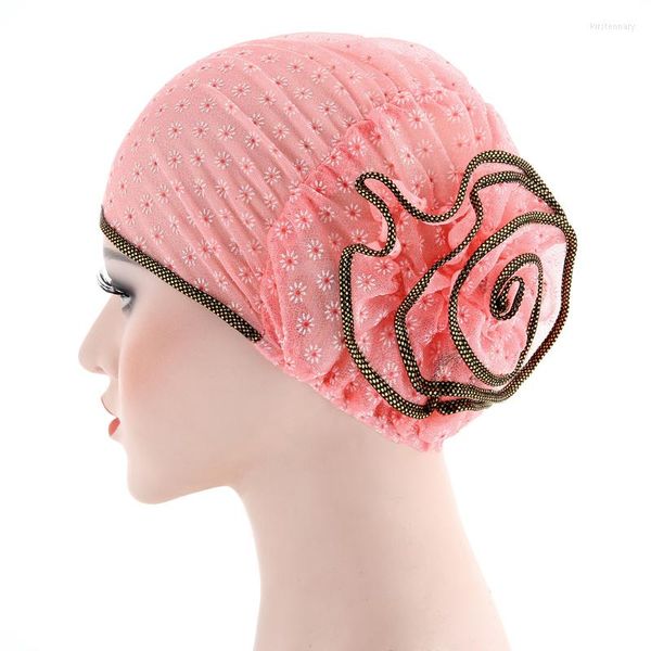 Sciarpe Cappello turbante in pizzo floreale da donna Berretto indiano Cappelli musulmani Retina per capelli Chemio Flower Bonnet Beanie Fashion Wrap islamico